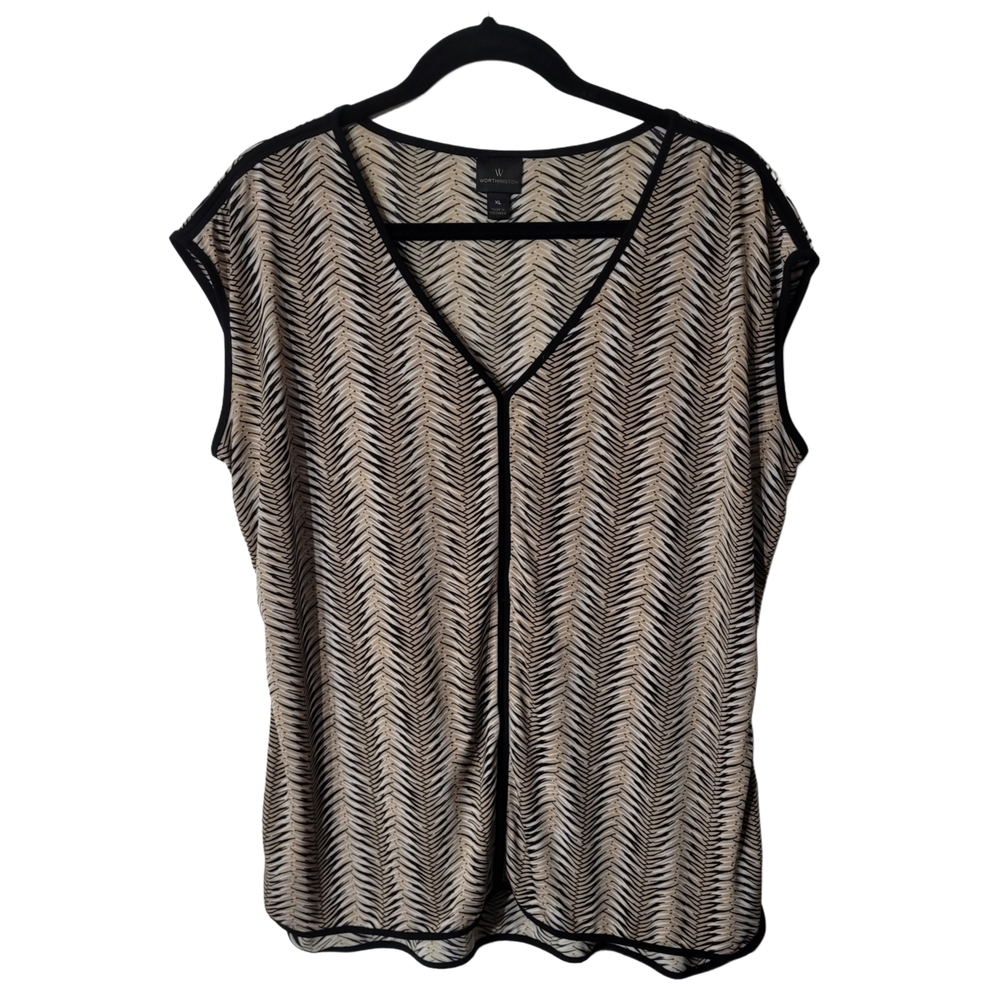 Worthington Black and Cream Chevron Sleeveless Blouse Size XL